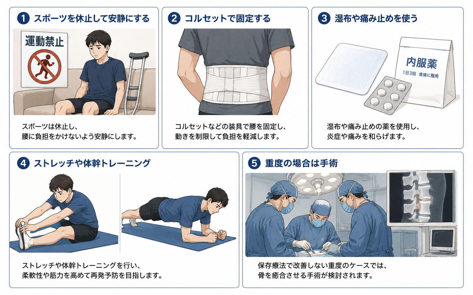 腰椎分離症の一般的な治療法